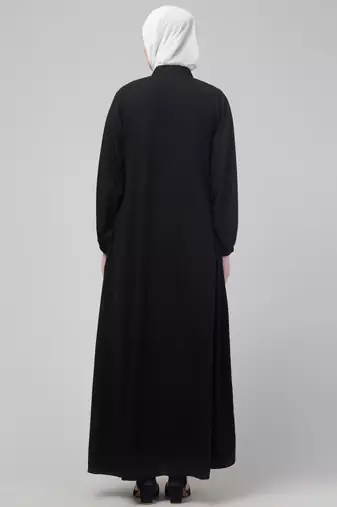 Black plain abaya with placket elastic sleeve and hijab