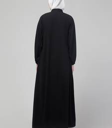Black plain abaya with placket elastic sleeve and hijab