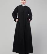 Black plain abaya with placket elastic sleeve and hijab
