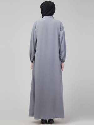 Modest Gray Nida A-Line Abaya with Balloon Sleeves 2