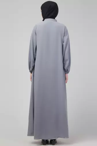 Modest Gray Nida A-Line Abaya with Balloon Sleeves