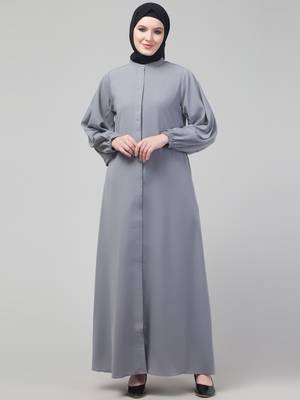 Modest Gray Nida A-Line Abaya with Balloon Sleeves 3