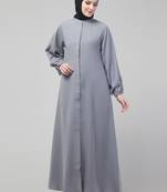 Modest Gray Nida A-Line Abaya with Balloon Sleeves