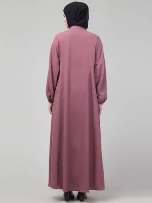 Mauve matte nida abaya with placket elastic sleeve and hijab 2