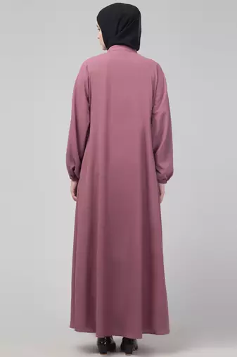 Mauve matte nida abaya with placket elastic sleeve and hijab