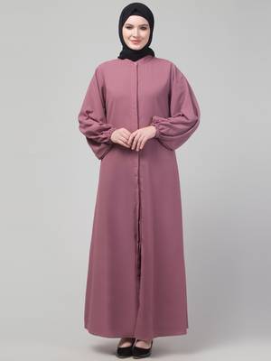 Mauve matte nida abaya with placket elastic sleeve and hijab 1