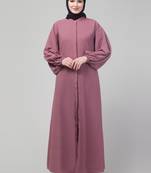 Mauve matte nida abaya with placket elastic sleeve and hijab