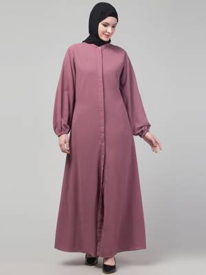 Mauve matte nida abaya with placket elastic sleeve and hijab 3