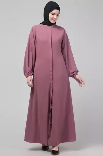 Mauve matte nida abaya with placket elastic sleeve and hijab