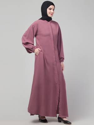 Mauve matte nida abaya with placket elastic sleeve and hijab 4
