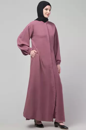 Mauve matte nida abaya with placket elastic sleeve and hijab