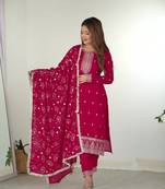 NEW BEAUTIFUL PURE BLLOOMING VICHITRA SILK FABRIC STRAIGHT FIT KURTA WITH DUPPTA SET,TROUSERS,READY TO WEAR