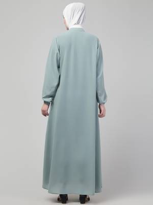 Thread embroidery abaya with placket elastic sleeve and hijab 2