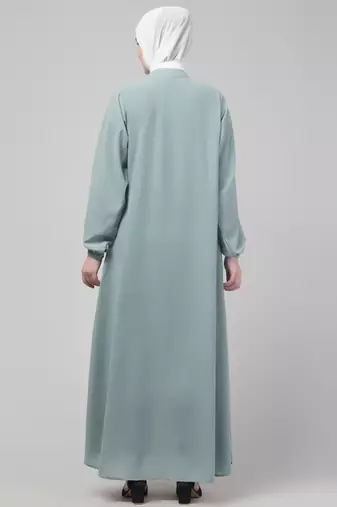 Thread embroidery abaya with placket elastic sleeve and hijab