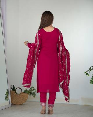 NEW BEAUTIFUL PURE BLLOOMING VICHITRA SILK FABRIC STRAIGHT FIT KURTA WITH DUPPTA SET,TROUSERS,READY TO WEAR 4