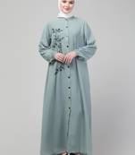 Thread embroidery abaya with placket elastic sleeve and hijab