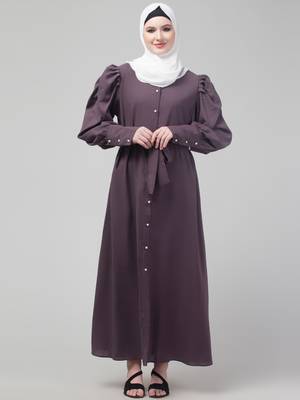 Dusty Purple Abaya long cuff sleeve with hijab 1