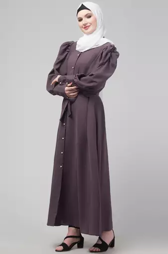 Dusty Purple Abaya long cuff sleeve with hijab