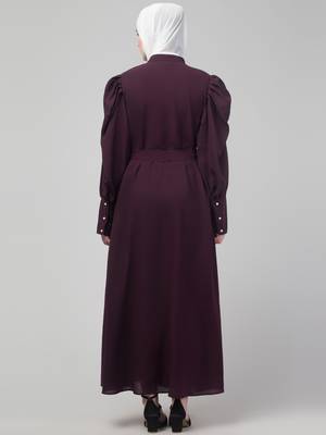 Wine Abaya long cuff sleeve with hijab 2