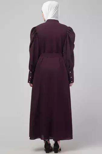 Wine Abaya long cuff sleeve with hijab