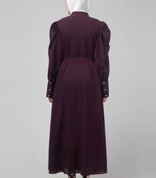 Wine Abaya long cuff sleeve with hijab