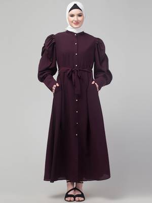 Wine Abaya long cuff sleeve with hijab 1