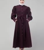Wine Abaya long cuff sleeve with hijab
