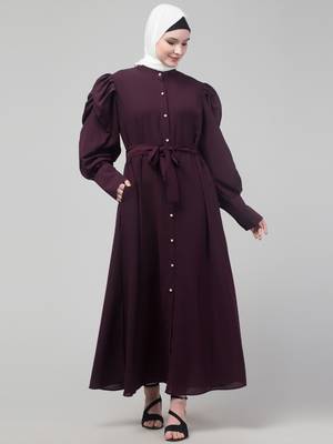 Wine Abaya long cuff sleeve with hijab 3