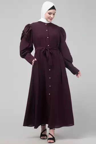 Wine Abaya long cuff sleeve with hijab