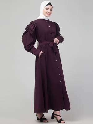 Wine Abaya long cuff sleeve with hijab 4
