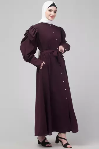 Wine Abaya long cuff sleeve with hijab