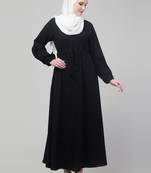 Black adjustable waist pleated sleeve abaya with hijab