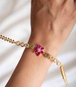 American Diamond Bracelet with Red Stone Floral Pendant