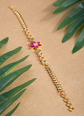 American Diamond Bracelet with Red Stone Floral Pendant 3