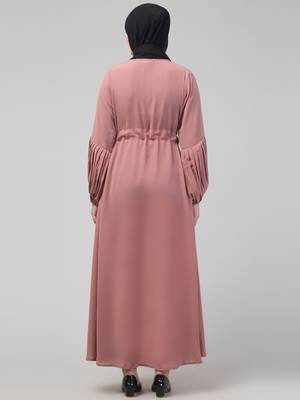 Adjustable waist pleated sleeve abaya with hijab 2
