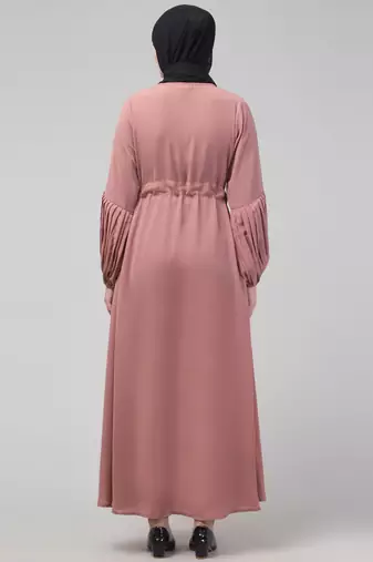 Adjustable waist pleated sleeve abaya with hijab