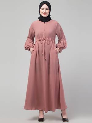 Adjustable waist pleated sleeve abaya with hijab 1