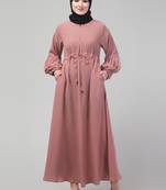 Adjustable waist pleated sleeve abaya with hijab