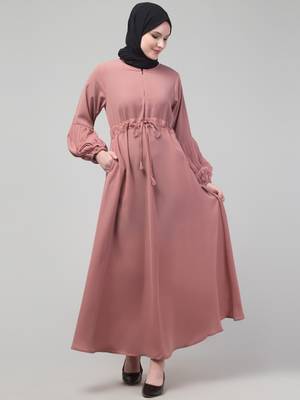 Adjustable waist pleated sleeve abaya with hijab 3