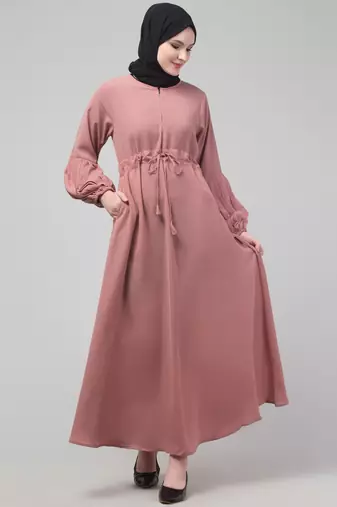 Adjustable waist pleated sleeve abaya with hijab