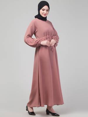 Adjustable waist pleated sleeve abaya with hijab 4