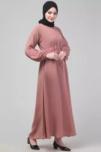 Adjustable waist pleated sleeve abaya with hijab