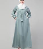 Sage Adjustable waist pleated sleeve abaya with hijab