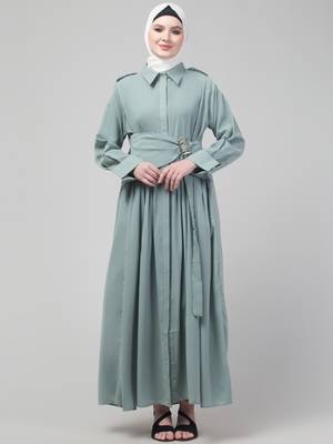 Matt nida wide belt coat style abaya with Hijab 1