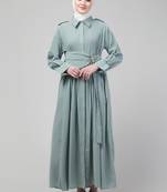 Matt nida wide belt coat style abaya with Hijab