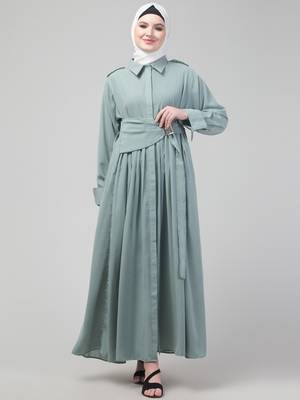 Matt nida wide belt coat style abaya with Hijab 3