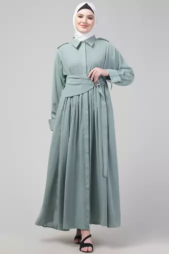 Matt nida wide belt coat style abaya with Hijab