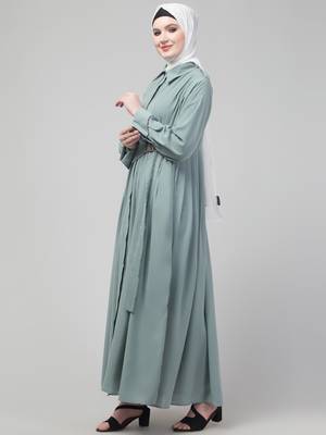 Matt nida wide belt coat style abaya with Hijab 4