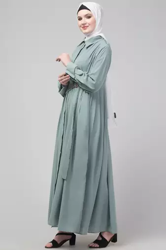 Matt nida wide belt coat style abaya with Hijab