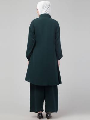 Green Matt nida elastic sleeves abaya cordset with hijab 2